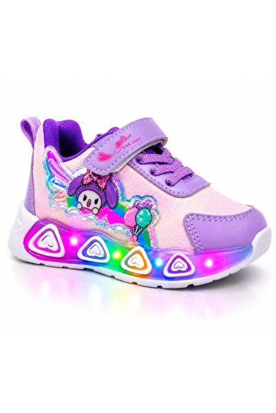 HANNA Pantofi sport cu luminite, Model Baloane, Piele ecologica, Fete, Mov
