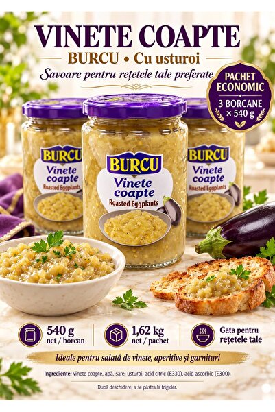 BURCU Ψημένα μελιτζάνες με σκόρδο – Οικονομική συσκευασία 3 × 540 γρ.