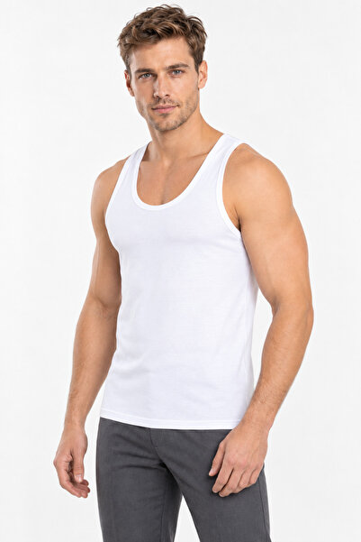 Loule Men's Bamboo Flexible Wide Strap Singlet Single White