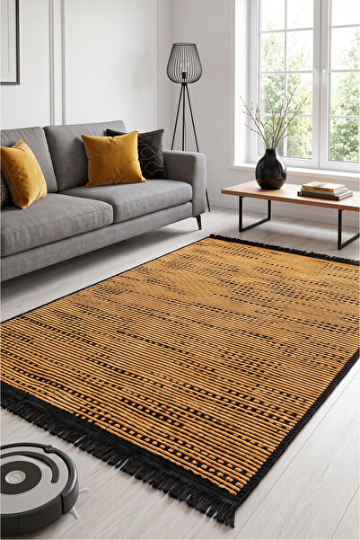 Via Lora Home Yıkanabilir Kilim Sonil Makine Halısı Kaymaz Pamuklu 2402 Gold