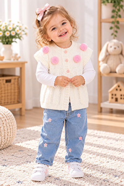 SERPİL Girl's Pompom Knitted Vest – Knitwear Children's Vest