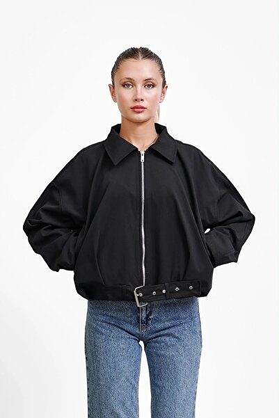 gm giyimarket Νέα σεζόν Γυναικείο Oversize Bomber Εποχιακό Μπουφάν με Ζώνη στ...