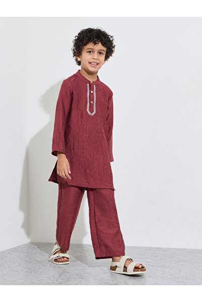 Styli Boys Placket Detail Kurta and Solid Pants Set