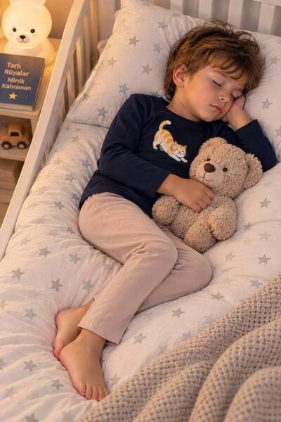 Yarusya Erkek Çocuk Pijama Takımı %100 Pamuk Sevimli Kedi Baskılı Uzun Kollu ...