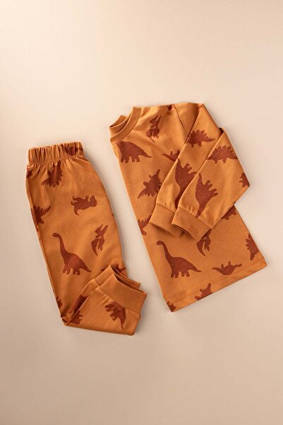 Cigit Patterned Pajama Set 2-8 Years Cinnamon