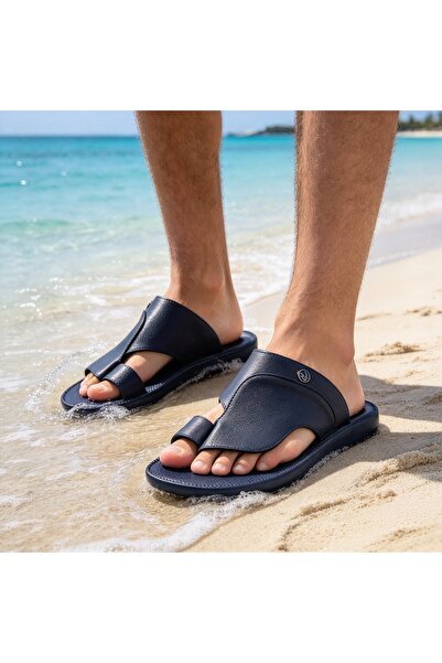 Almajeed Store Amity Men's Faux Leather Toe Loop Slide Sandals, Comfort Casua...
