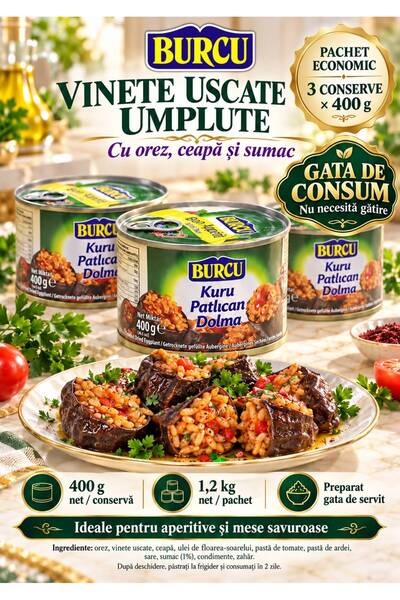 BURCU Vinete uscate umplute cu orez – Preparat gata de consum, pachet economi...
