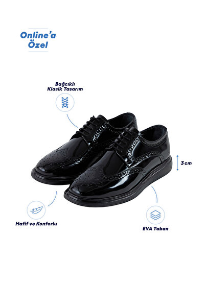 Kiğılı Eva Sole Comfortable Stapled Patterned Lace-Up Patent Leather Smart Ca...