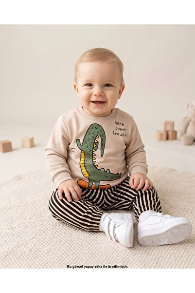 Ege Bebek Baby Boy Crocodile Printed Stripe Parachute Pants 1-2-3-4 Years Old...