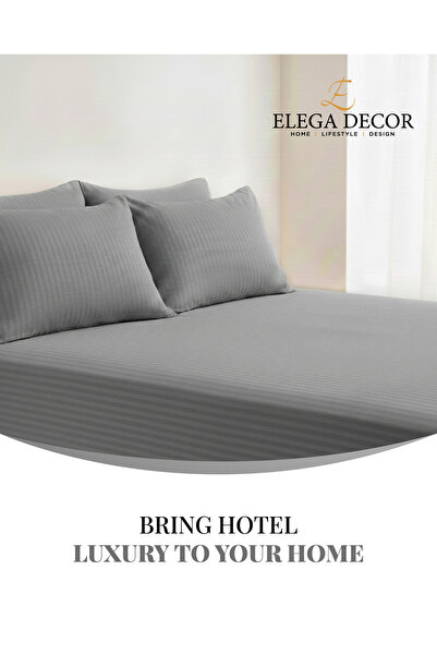 Elega Decor 210TC Cotton Satin Queen Stripes Bed Sheet Set 3PC | Soft Breathable Satin Flat Sheet 229x256 cm | 2 pillowcase 50x75 cm | OEKO-TEX & ECAS Certified