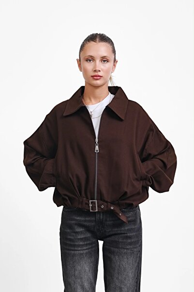 gm giyimarket Νέα σεζόν Γυναικείο Oversize Bomber Εποχιακό Μπουφάν με Ζώνη στ...