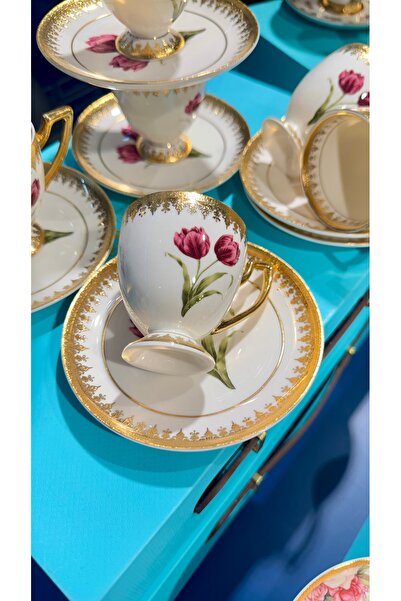 Generic Brand ESTERHOMEDECOR طقم فناجين قهوة من البورسلين لـ 6 أشخاص مع زهرة ...
