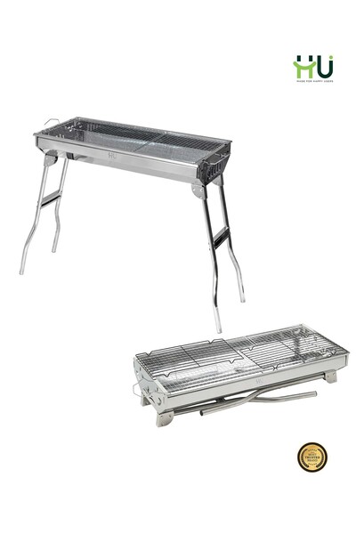 HU HAPPY USER HU Portable Charcoal BBQ Grill – Foldable Stainless Steel Barbecue Grill with Easy Carry Design for Camping, Picnic, Garden, Outdoor Cooking & Travel
