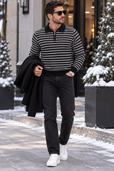 ModaYaren New Season Polo Collar Zippered Sweater