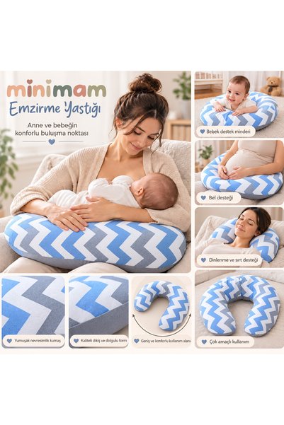 minimam Emzirme Yastığı - Mavi Zikzak