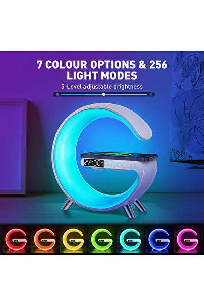 DSAICO GPED Alarm Clock, Digital Alarm Clock Radio with Wireless Charging & LED Table Lamp, Bluetooth Speaker & FM Radio, 4 in 1 Dimmable Night Light Touch Lamp Clock W/ LED Display, Desk Clock for Bedroom
