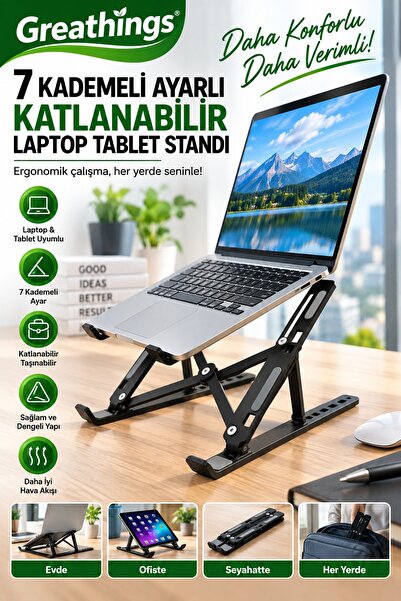 Greathings Siyah 7 Kademeli Ayarlanabilir Katlanabilir Laptop Notebook Tablet...