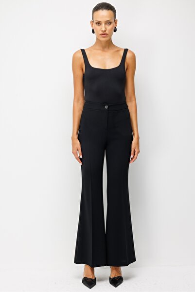 Moda İlgi Παντελόνι Modailgi με φαρδιά μπατζάκια - 75059 Μαύρο