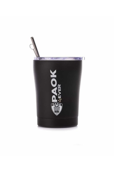 estia Κούπα καφέ PAOK B.C. Θερμός Κούπα με Καλαμάκι Μαύρο 350ml Κωδικός: 00-1...