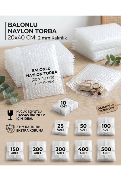 Dalpak Ambalaj 100 Adet 20X40 cm Balonlu Naylon Torba 2 mm – Küçük Boy Hassas Ürün Kargo Koruyucu Ambalaj