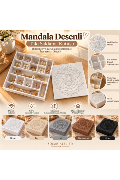 Genel Markalar 3DLAB ATELIER Mandala Desenli Çok Bölmeli Takı Saklama Kutusu ...