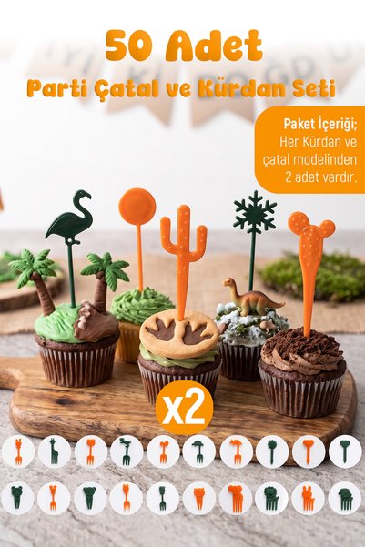 Kitchen Life 50 Parça Dinazor Çağı Çocuk Meyve Çatalı Ve Parti Kürdanı Seti