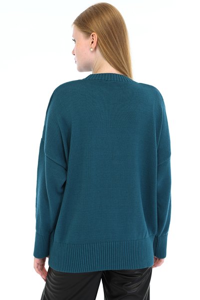Trist Star Petrol Women's 100% Cotton Oversize Plain Knit Drop Shoulder Crew Neck Knitwear Sweater Trist-6168