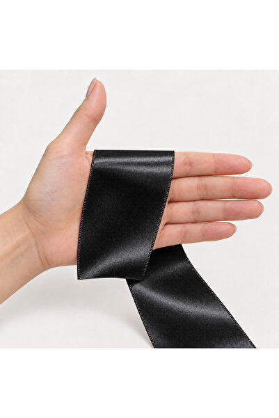 Renk İthalat Satin Ribbon Black 6.5 cm 90 Meters Hobby Decoration Ornament Pa...