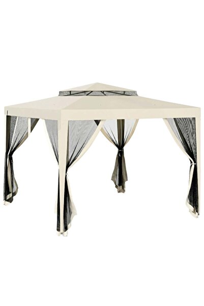 OEM Pavilion de grădină 3x3m cu plasă de țânțari, acoperiș dublu, cadru metal...