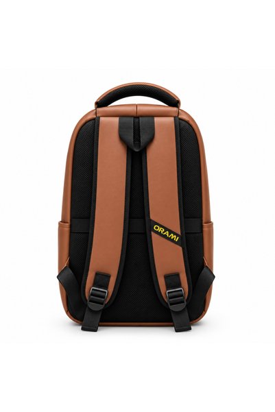 ORAMI Unisex PU Leather Laptop Backpack with Multiple Pockets & Adjustable Padded Straps for Work
