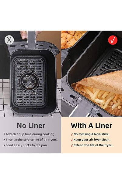 NUODWELL Set de 100 de hârtii de copt de unică folosință pentru friteuza cu aer cald, NUODWELL, Material de uz alimentar, rezistent la temperaturi de până la 220 de grade. ° C, 22x14cm, rezistent la apă și ulei, antiaderent, ușor de utilizat, maro