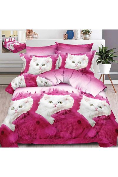 Pucioasa Home Set Lenjerie de pat, imprimeu 3D cu pisici, pentru pat 2 persoa...