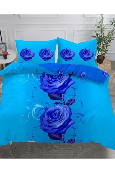 Pucioasa Home Lenjerie de pat 3D din policoton, 2 persoane, albastru, 4 piese...