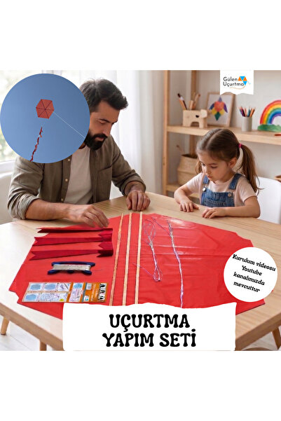 GÜLEN UÇURTMA Naylon Altıgen Uçurtma Yapım Seti / Ahşap Çıtalı