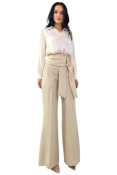 FY FashionForYou Pantaloni Liora lungi, evazați, cu închidere metalică tip wr...