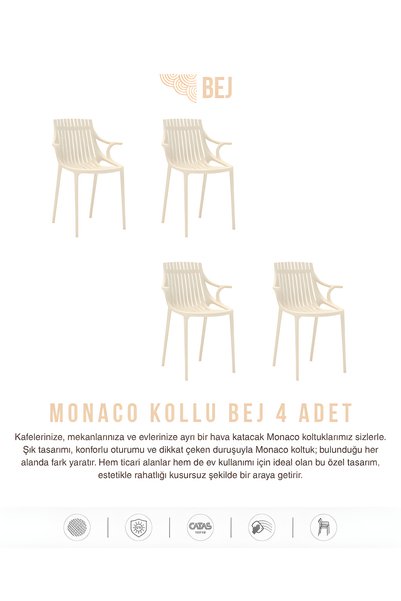 Daim Plastik MONAKO KOLLU LÜX CAFE & RESTAURANT SANDALYESİ 4 Lü Set