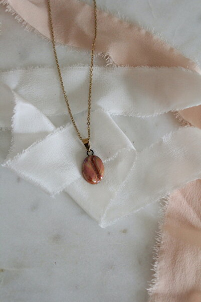 sukupotCeramics Pearlescent Coffee Bean Porcelain Pendant with Steel Chain
