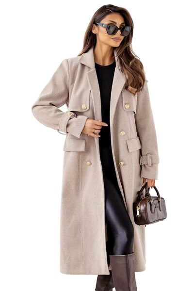 FY FashionForYou Palton lung din material reiat VITTORIA cu curea asortată, B...