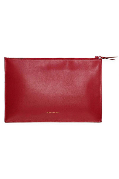 Kiraz Kırmızısı Vegan Deri Clutch Çanta