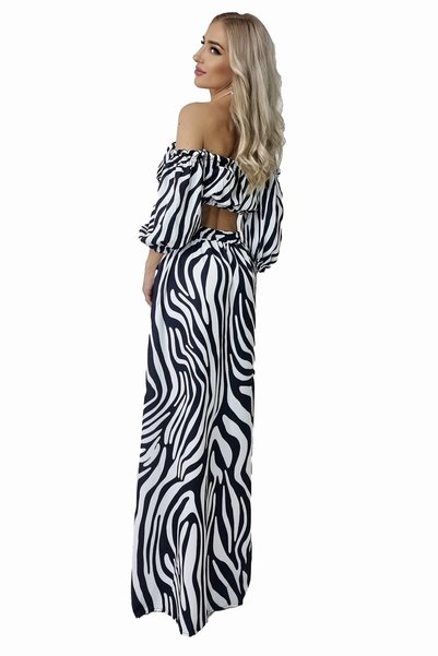 FY FashionForYou Set Naila fustă și top scurt, Zebră, Negru-Alb, Mărime universală S/M