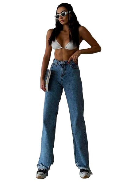 FY FashionForYou Blugi Yukatan cu croială largă, cu tiv perforat și aspect sp...
