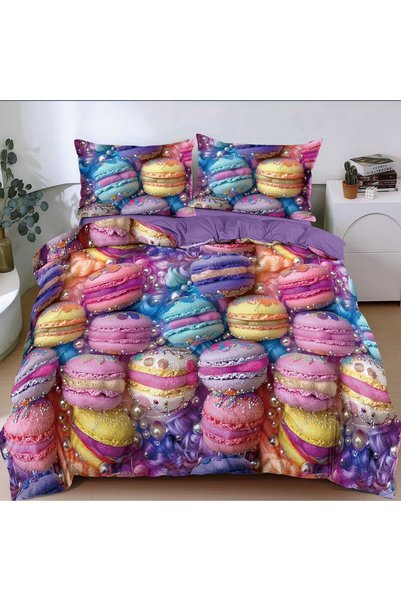 Pucioasa Home Lenjerie de pat mov cu macarons colorati, 4 piese, policoton