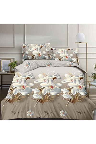 Pucioasa Home Lenjerie de pat cu imprimeu 3D, pat 2 persoane, 4 piese, bej / ...