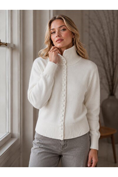 Arbucky Women's Stand Collar Full Button Knitwear Cardigan