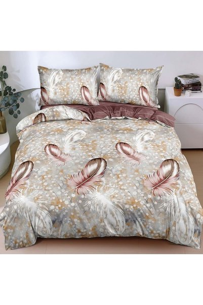Pucioasa Home Lenjerie de pat cu pene decorative in nuante calde, 4 piese, po...