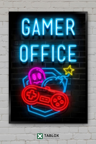 tablomaxtbx Gamer Office Gamer Office Gaming Poster de perete cu neon Aspect ...