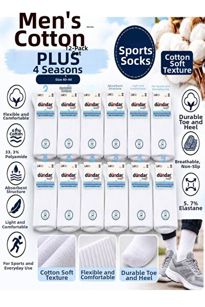 Dündar 4 Seasons 12-Pack Men's Cotton Sports Socks 40-44