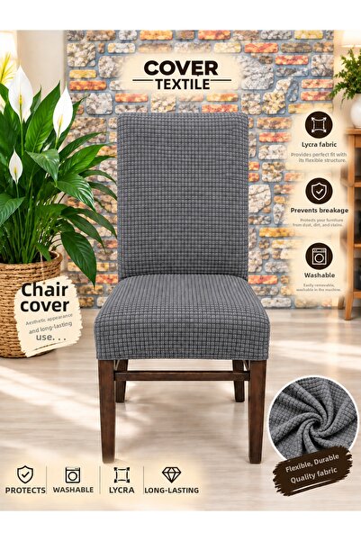 COVER TEKSTİL 6 Pcs Chair Cover Plain Classic Model Chair Cover Bench Pouf Ch...