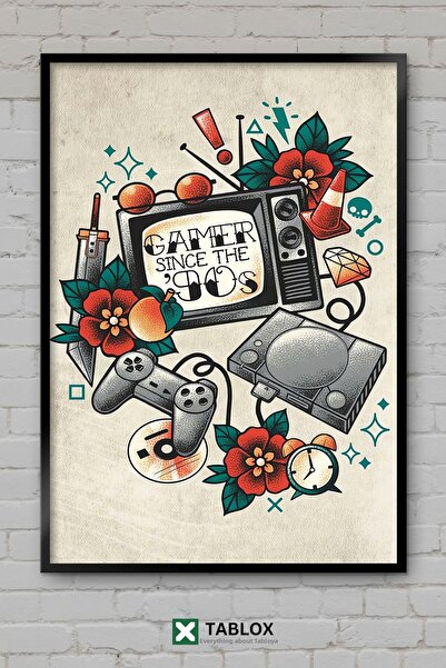 tablomaxtbx Gamer din anii '90 Decor de perete retro Aspect de ramă Decorativ...