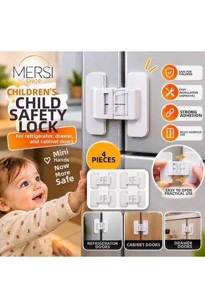 Mersi SHOP 4 قطع من غطاء درج الثلاجة، قفل أمان للأطفال، لاصق باللون الأبيض